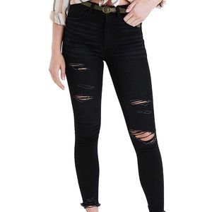 American Eagle Outfitters 10L super Hi-Rise Jegging Black Distressed Chewed Hem